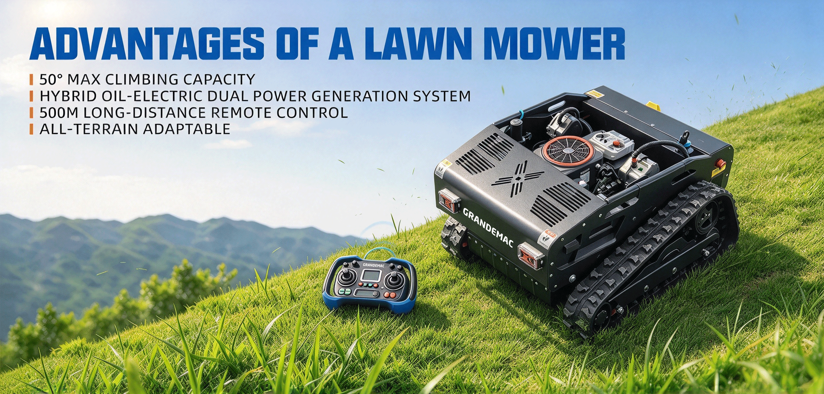 800mm Hybrid Crawler Remote Control Lawn Mower | 16HP Loncin Engine, 50° Slope Mower