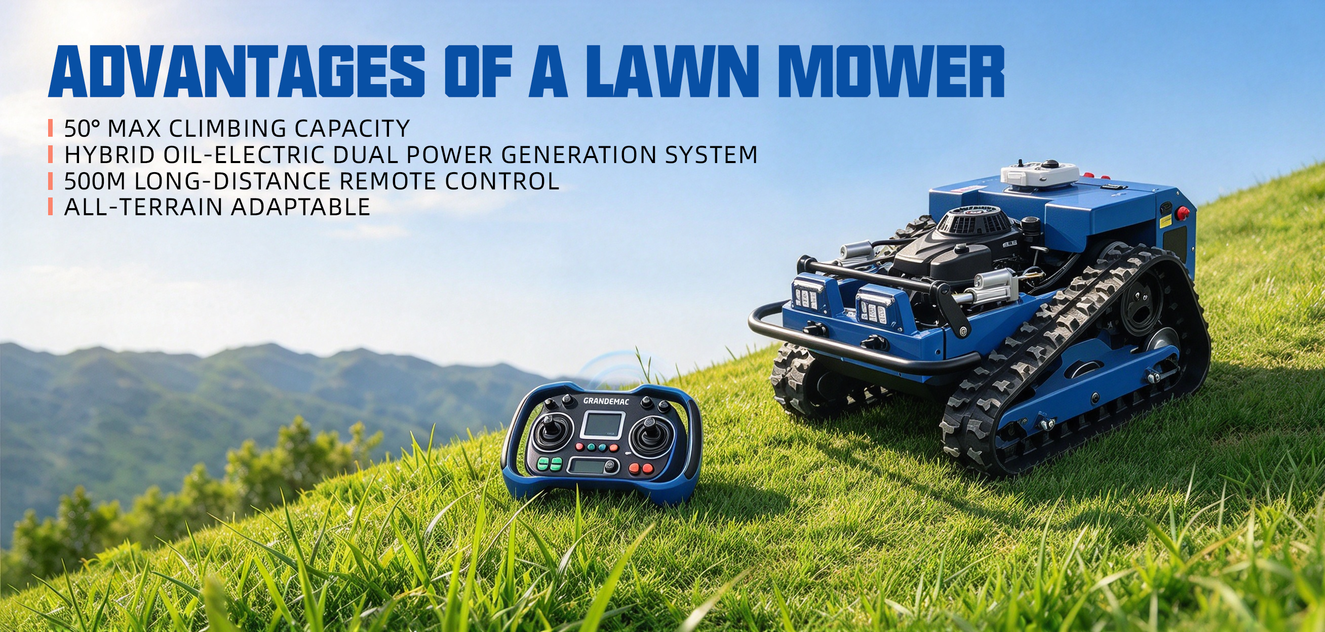 550A / 550B Hybrid Crawler Remote Control Lawn Mower | 550mm Cutting Width, 50° Slope Mowing